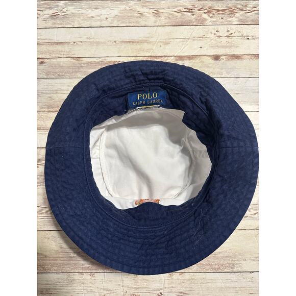 Polo Ralph Lauren Bear Twill Bucket Hat Size Small Medium White Summer Rare - Picture 6 of 8